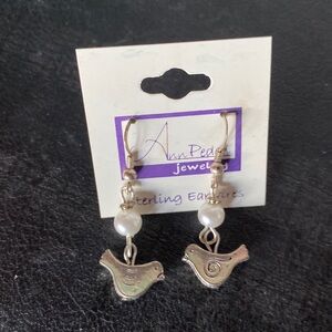 Ann Peden sterling pearl bird dangle earrings NWT